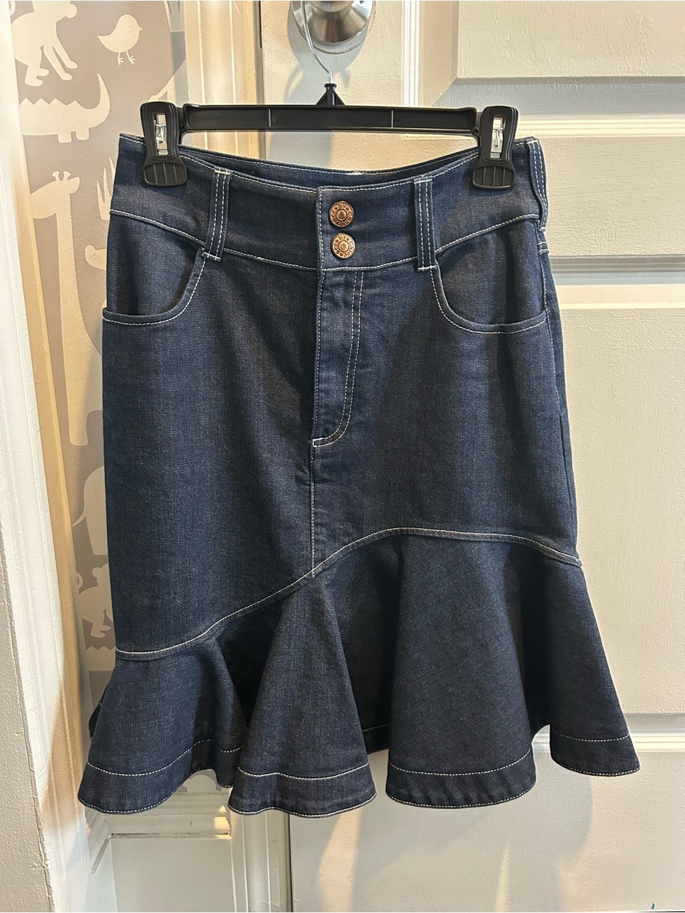 See By Chloe Dark Blue Denim Flair Skirt